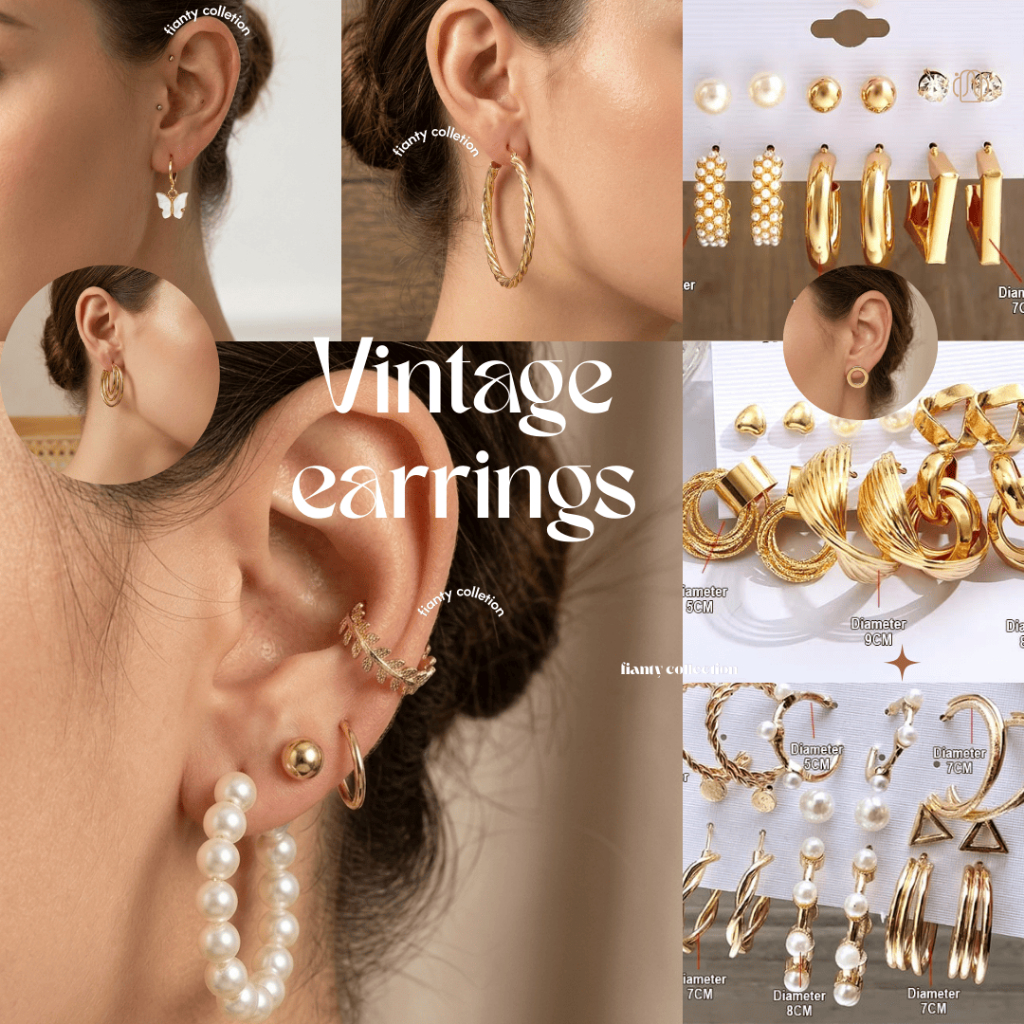ANTING KLIP HIJAB - ANTING HIJAB GAYA ELEGAN - 6 SET ANTING HOOP KOTAK - SET ANTING 6PCS GAYA KOREA
