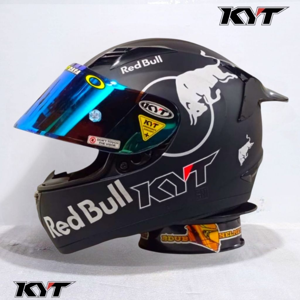 Helm KYT r10 black dof Red Bull paket ganteng original KYT