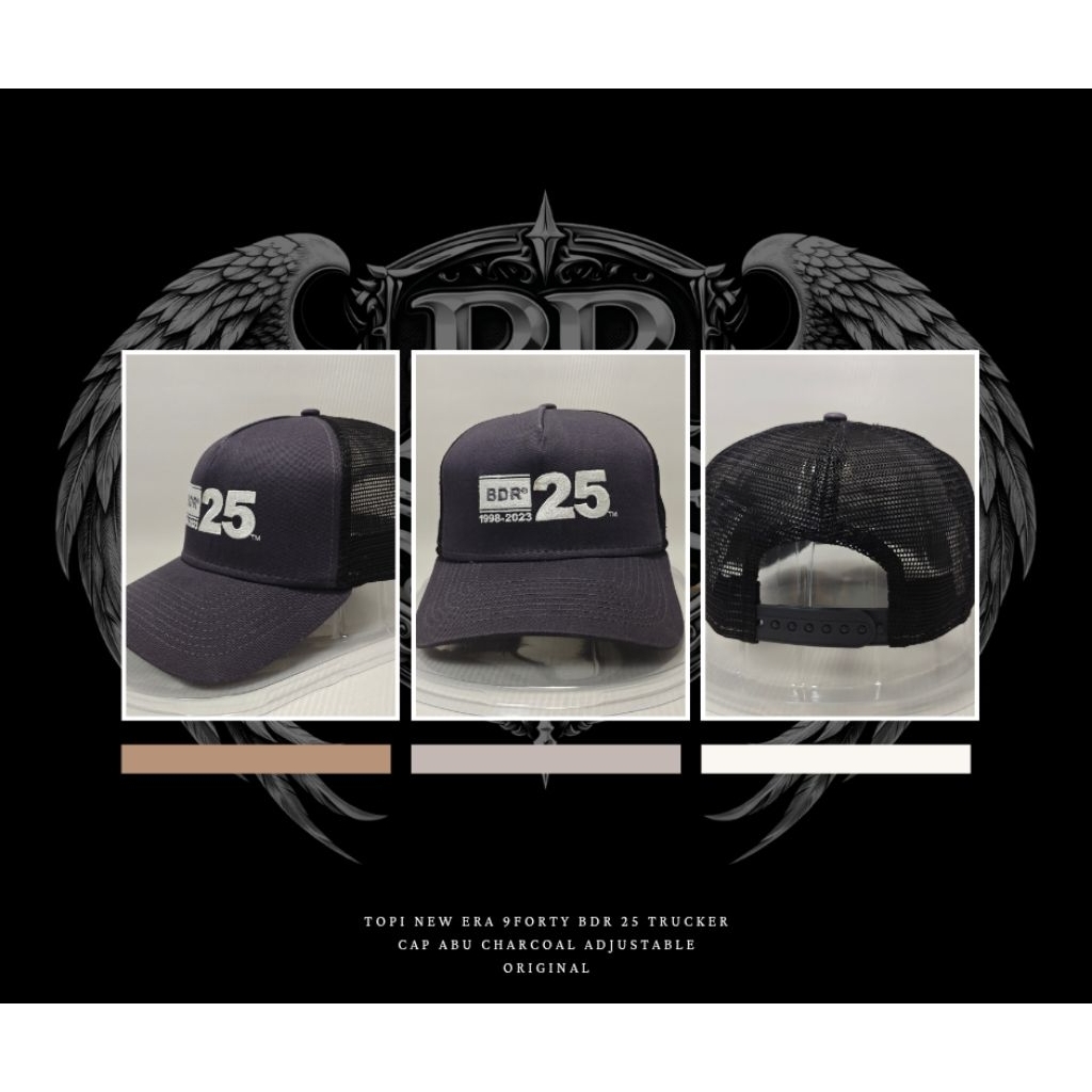 Topi New Era 9FORTY BDR 25 Trucker Cap Abu Charcoal Adjustable Original