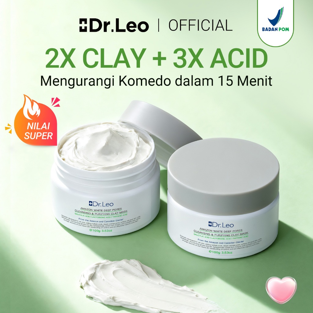 Dr.Leo -Amazon White Deep Pores Cleansing & Purifying Clay Mask 100g Eksfoliasi Wajah Peeling