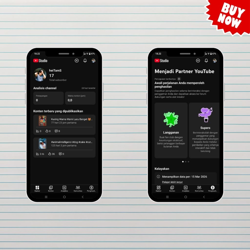 Channel Youtube 17 Subscriber Belum Monetisasi