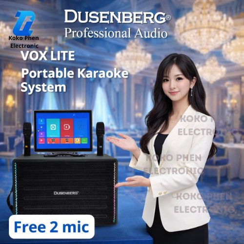 DUSENBERG Speaker Karaoke Portable VOX LITE 10 Inch Touchscreen 15.4 Inch Bluetooth USB 250W 2 Mic W