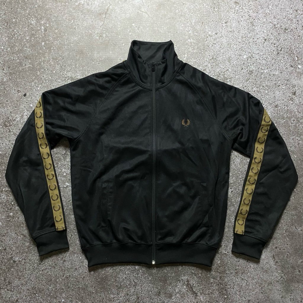 Fred Perry Contrast Tape Black Gold Track Jacket Made in Portugal Authentic J5557/S77