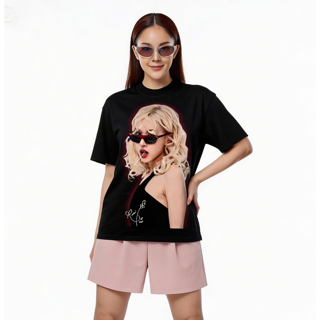 Kaos Oversize Rose Blackpink Cotton 16s Tebal / Tshirt Baju Rosie Rose Blackpink Oversize