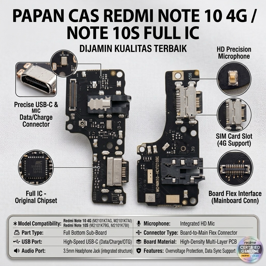 Flexible Charger Redmi Note 10 4G / Redmi Note 10S ORIGINAL Fleksibel Flexibel Papan Konektor PCB Bo