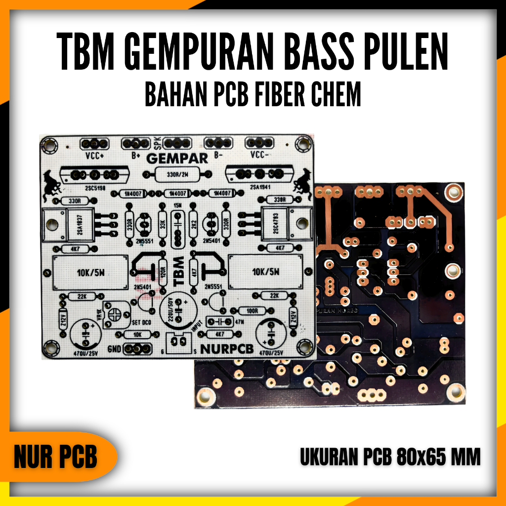 PCB Driver Power Amplifier TBM Gempuran Bass Pulen 8x6.5cm 32-90VAC 4-8 Ohm PA-029