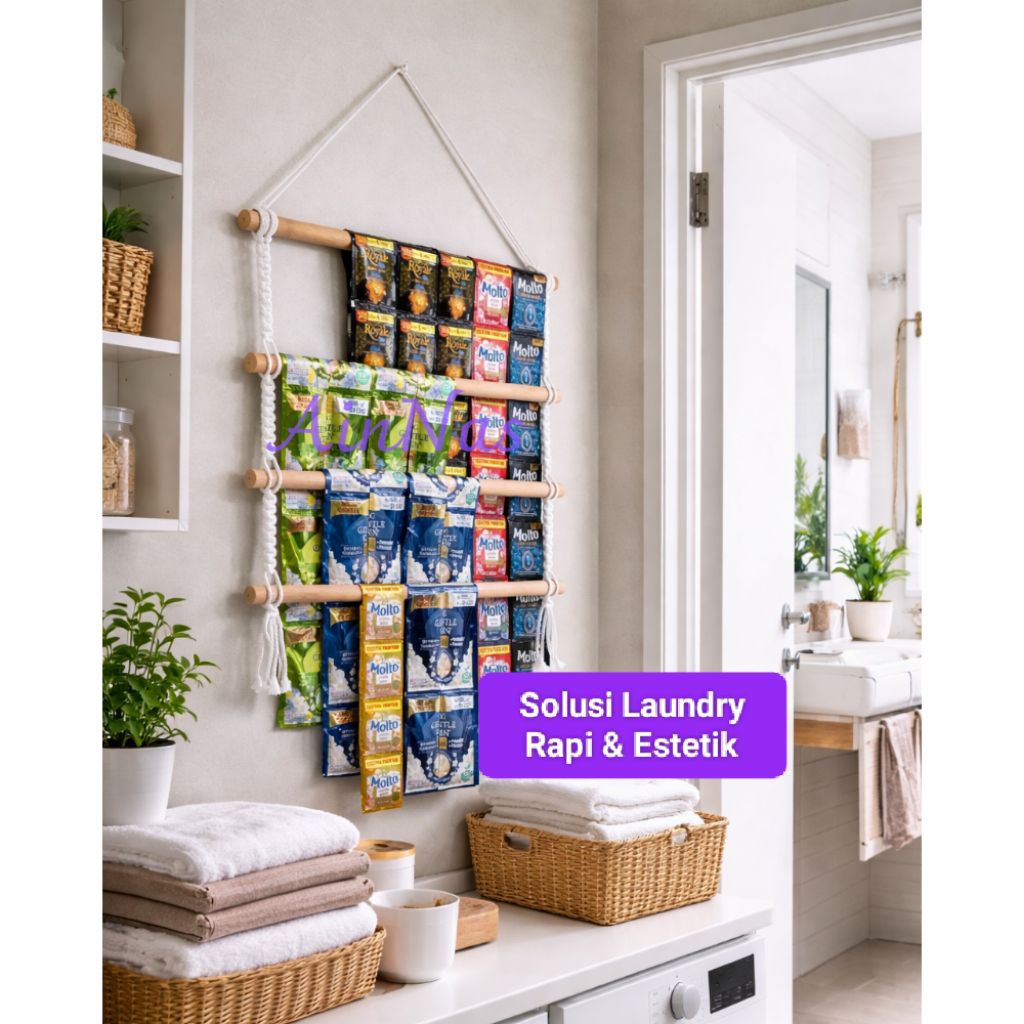 Rak Gantung Deterjen Laundry Aesthetic | Organizer Sachet Dinding Minimalis Hemat Tempat Rak Sabun C