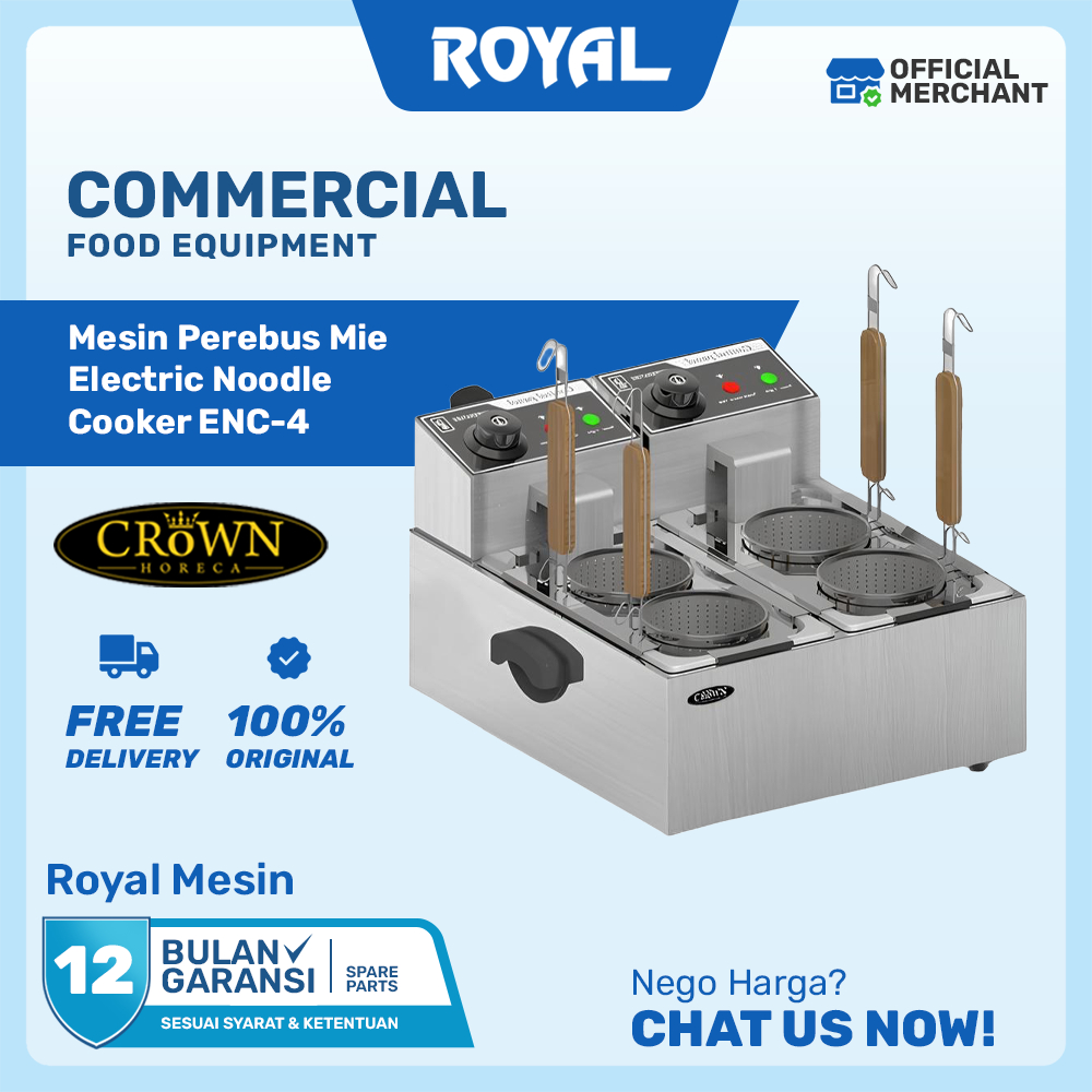 CROWN Mesin Perebus Mie Ayam Listrik 4 Lubang Otomatis ENC-4 Noodle Cooker Stainless Steel