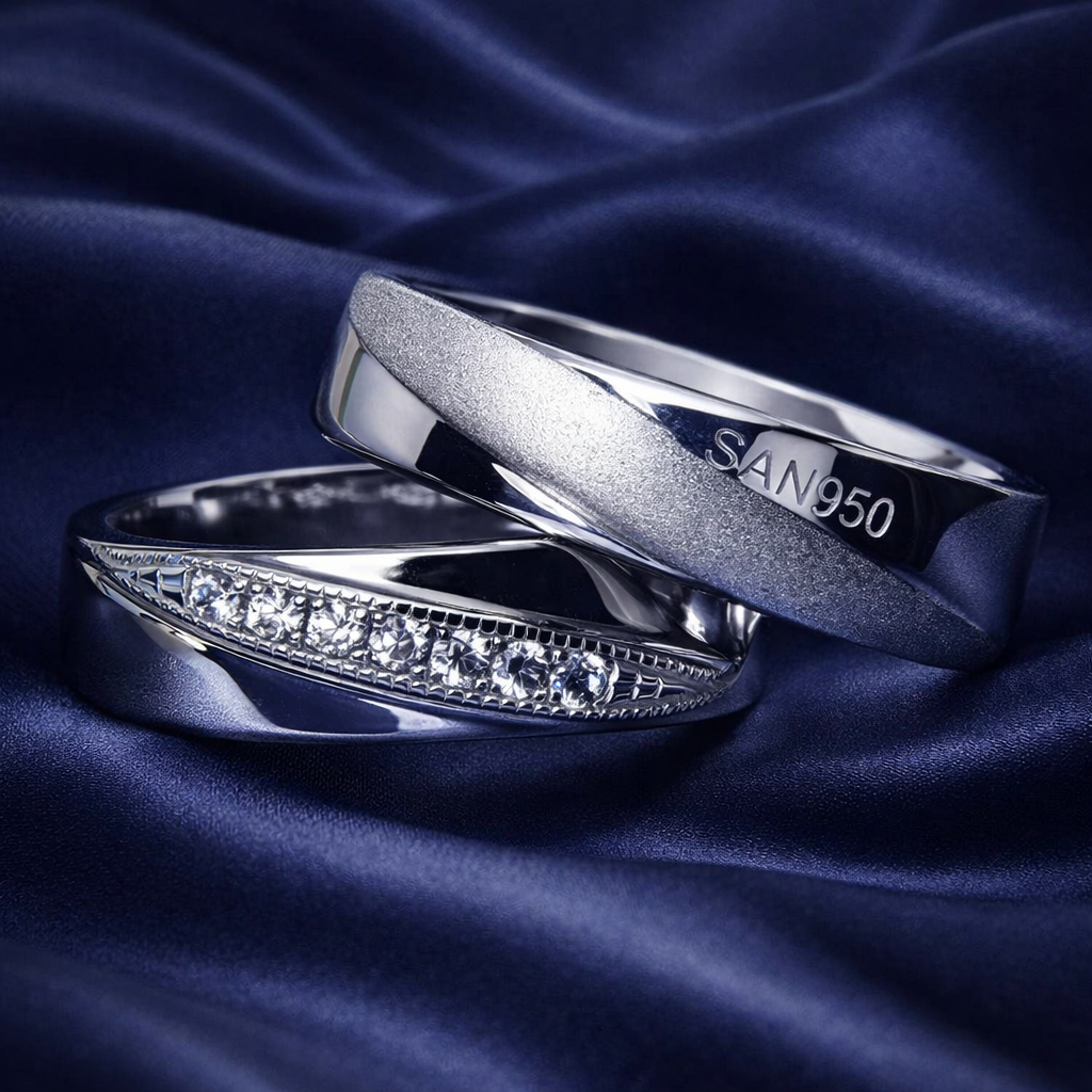 Cincin Couple Nikah Tunangan C87 - Palladium Platinum Perak 950 Emas putih Original | Bergaransi