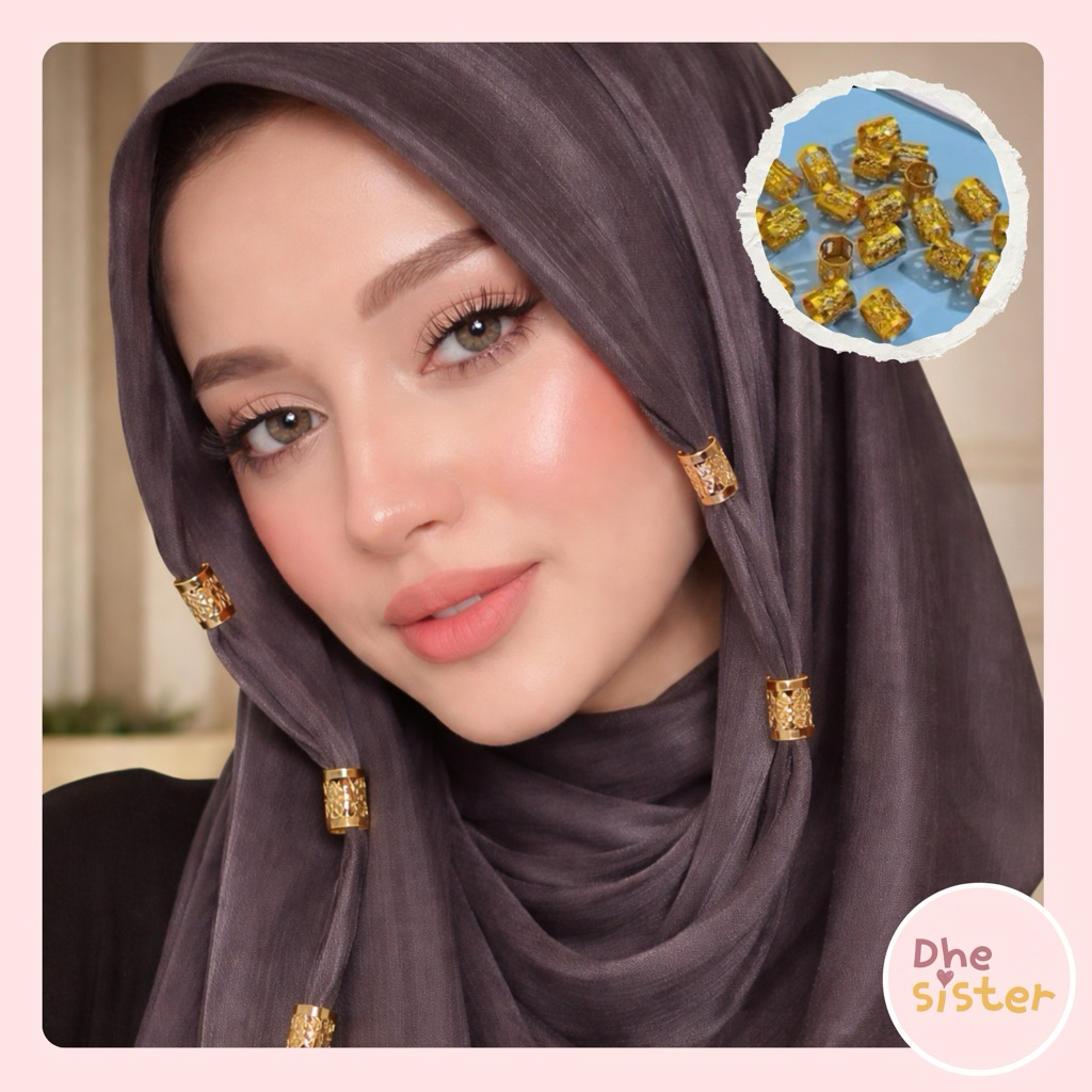 Dhesister•Jepit Hijab Ring Gold pashmina Isi 10pcs