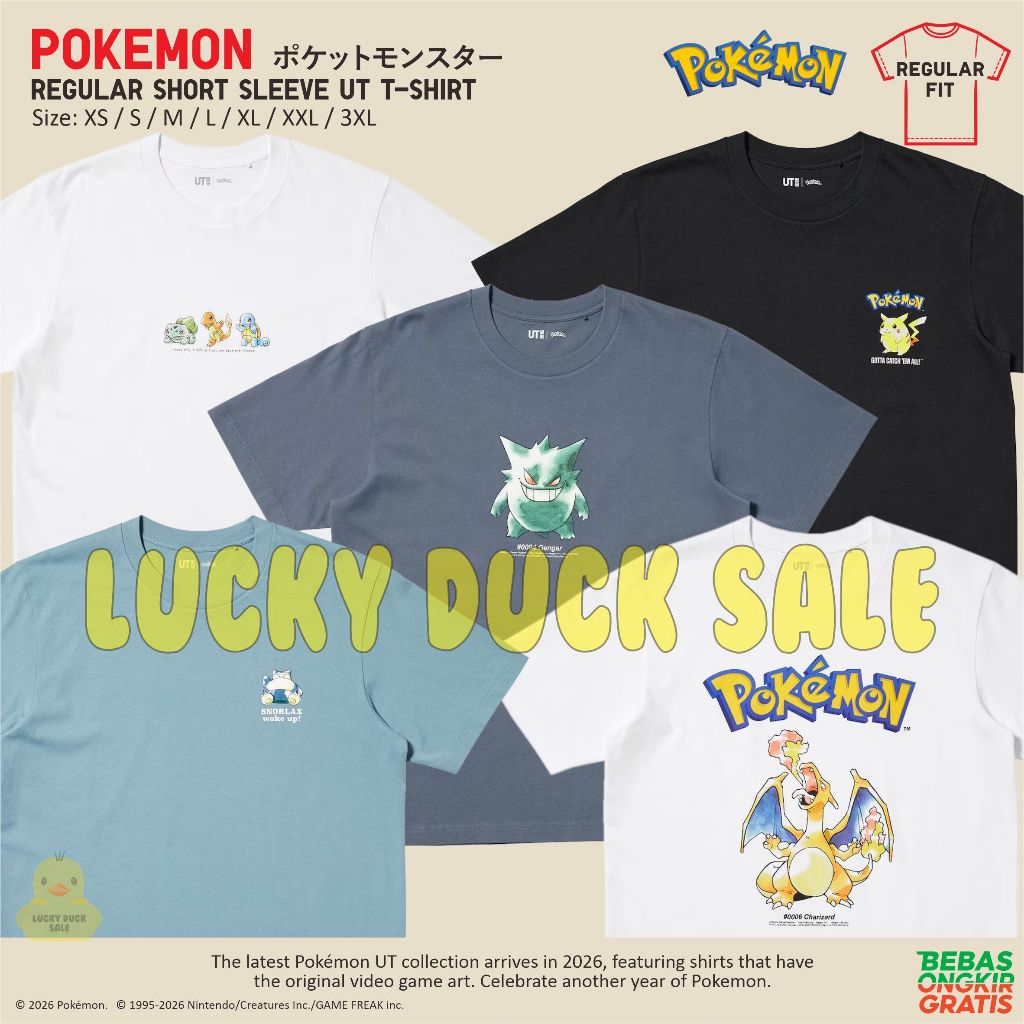 UNIQLO Pokemon Video Games UT Shirt Pikachu Kaos Katun Unisex Snorlax Gengar Charizard Starter