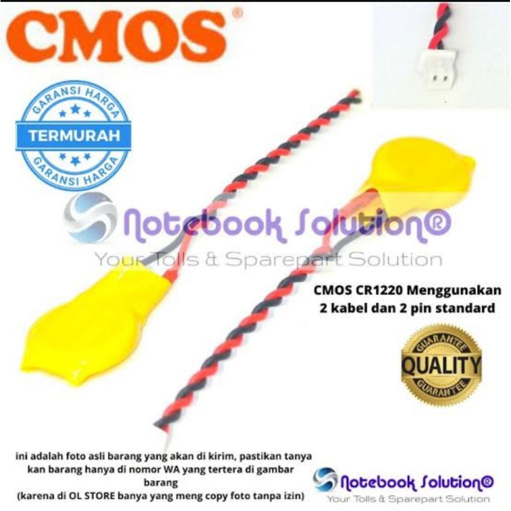 Baterai CMOS CR1220-3V Cable Universal utk labtop/netbook Axioo socket standard / Slim