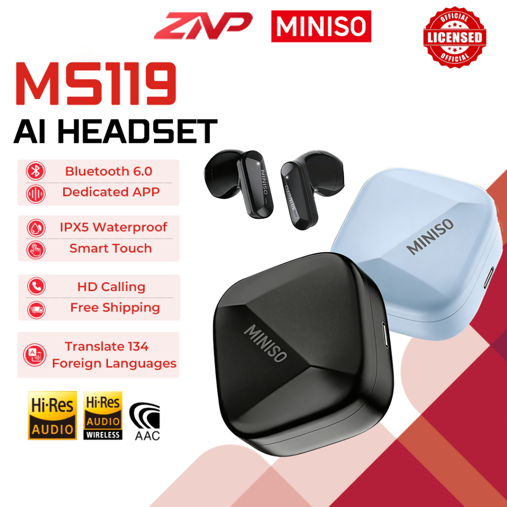 MINISO MS119 Headset TWS V6.0 AI Translation Earbuds Bluetooth HiFi Noise Cancelling Earphones
