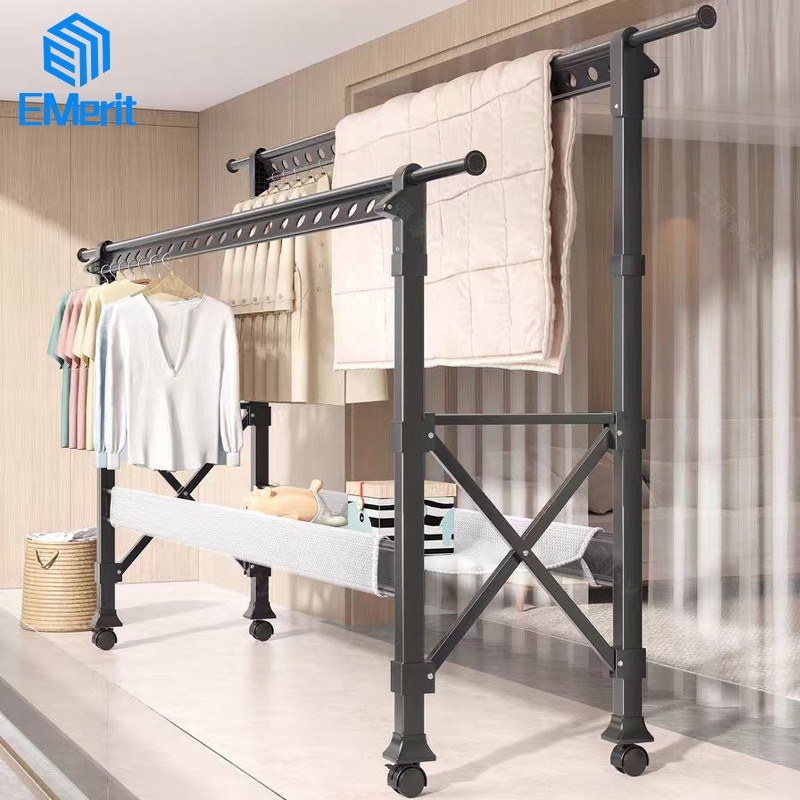 Jemuran Baju Lipat Aluminium Jemuran Baju Dengan roda Jemuran Baju Besi Kuat Besar