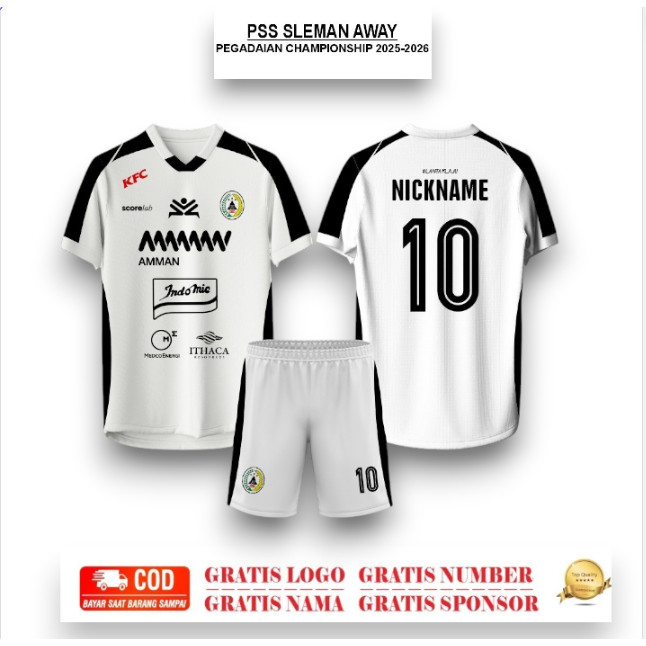 Custom Jersey PSS SLEMAN AWAY Pegadaian Championship Terbaru 2025-2026 Full Printing Premium GRATIS 