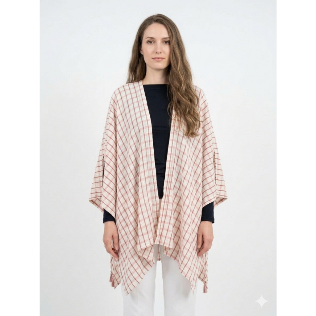 Atasan Big Size Kardigan Outer Kimono Kelelawar Batwing Katun Monokrom Gesyal Putih