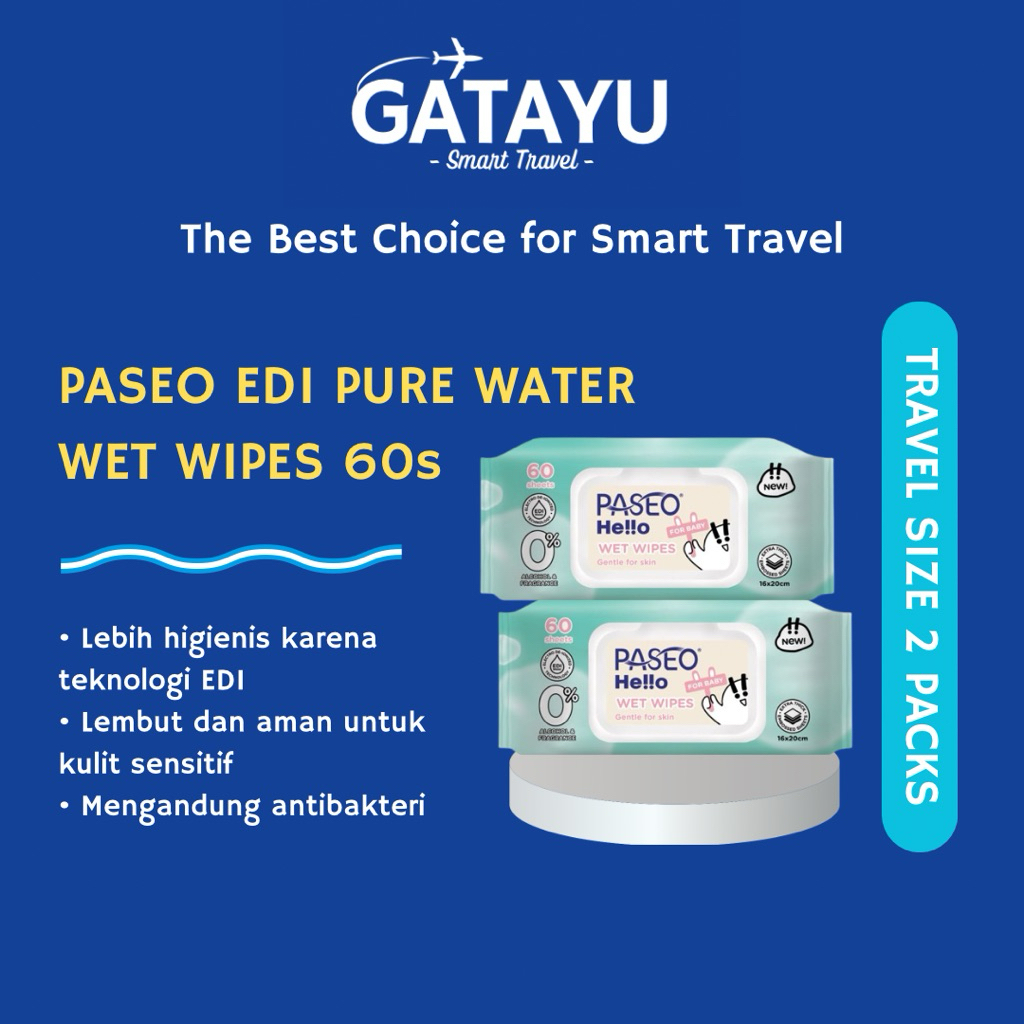 Paseo Hello EDI Pure Water Wet Wipes Mini Travel Friendly & Hygienic