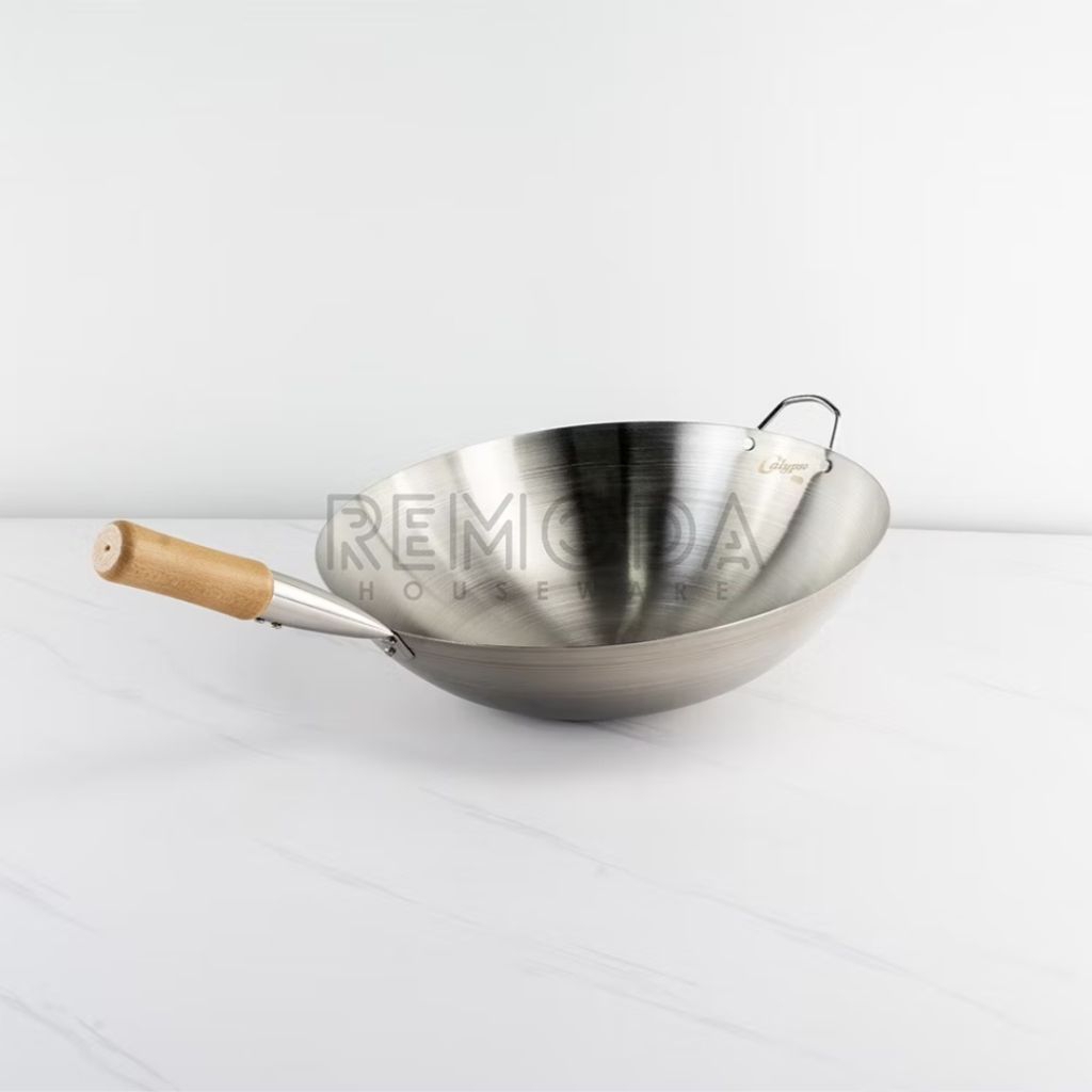 Calypso Wajan Penggorengan Stainless Steel Gagang Kayu - Ukuran 30cm