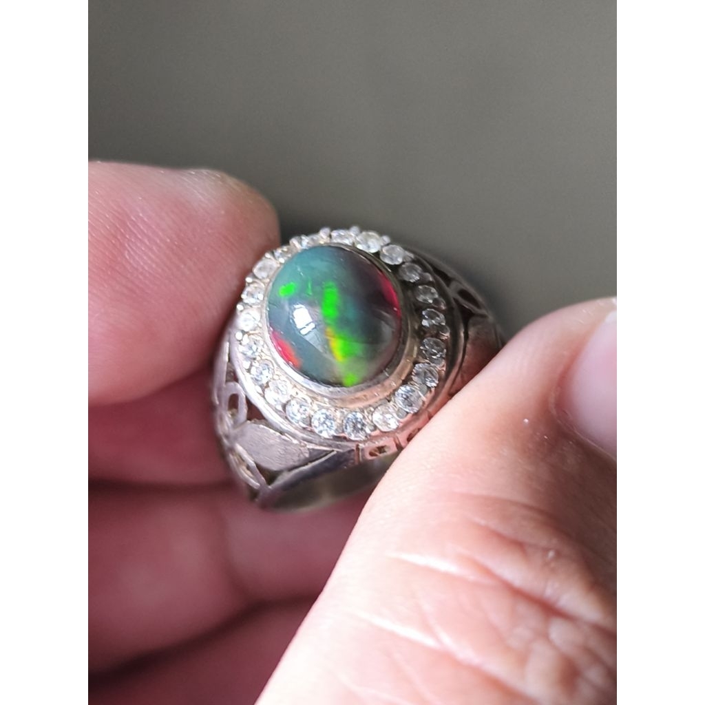 cincin batu kalimaya black Opal Ethiopia 3.10 carats ring perak memo WGL