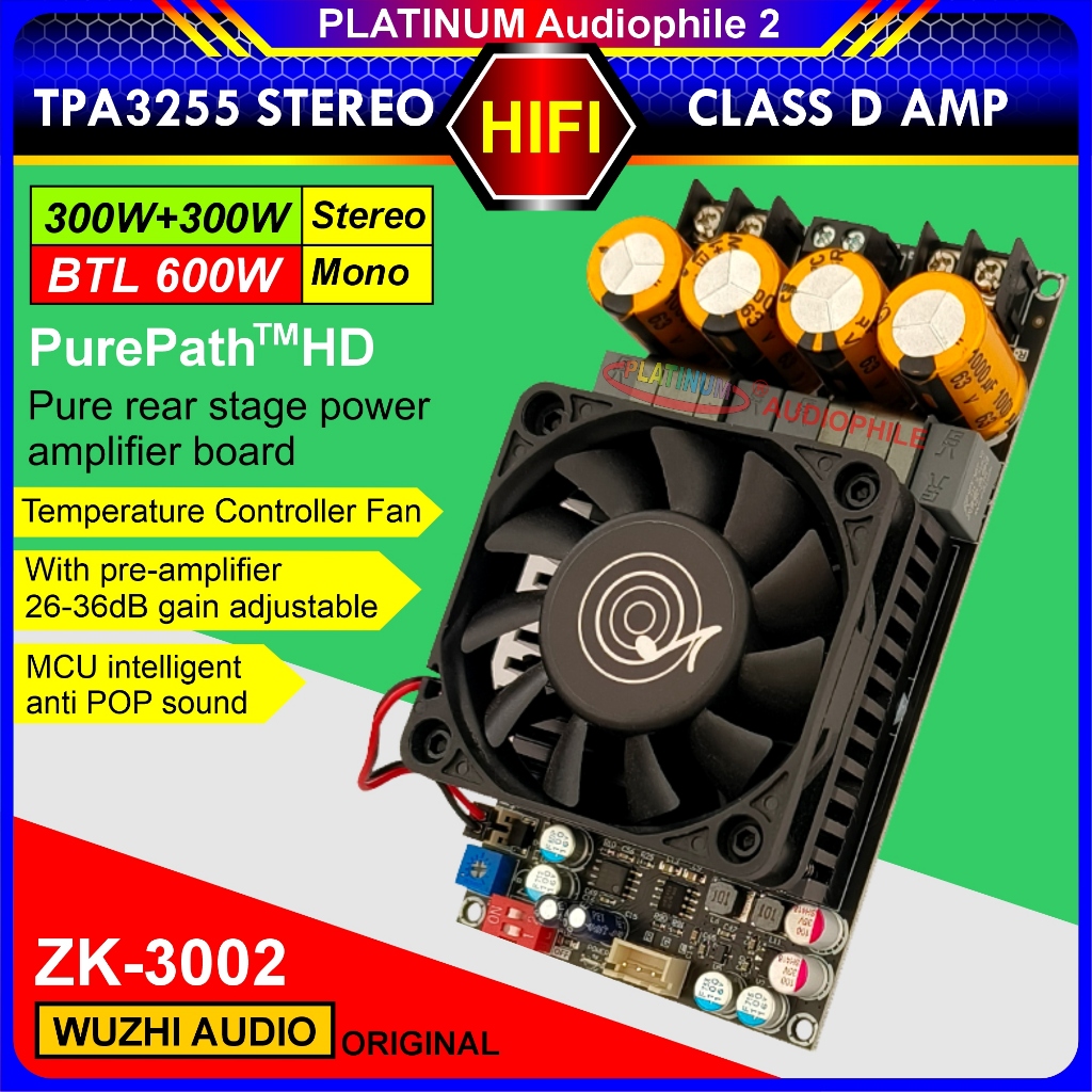 TPA3255 Amplifier Class D 600W High Power Stereo / BTL Bridge Hifi HD Sound Original Wuzhi ZK-3002