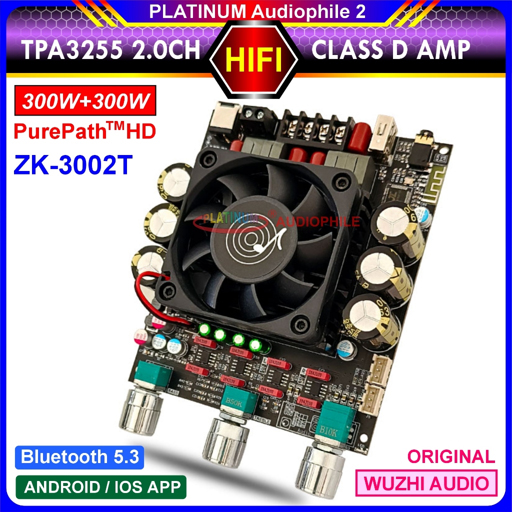 TPA3255 Amplifier Class D High Power 300W + 300W Bluetooth 5.3 Hifi HD Sound Original Wuzhi ZK-3002T