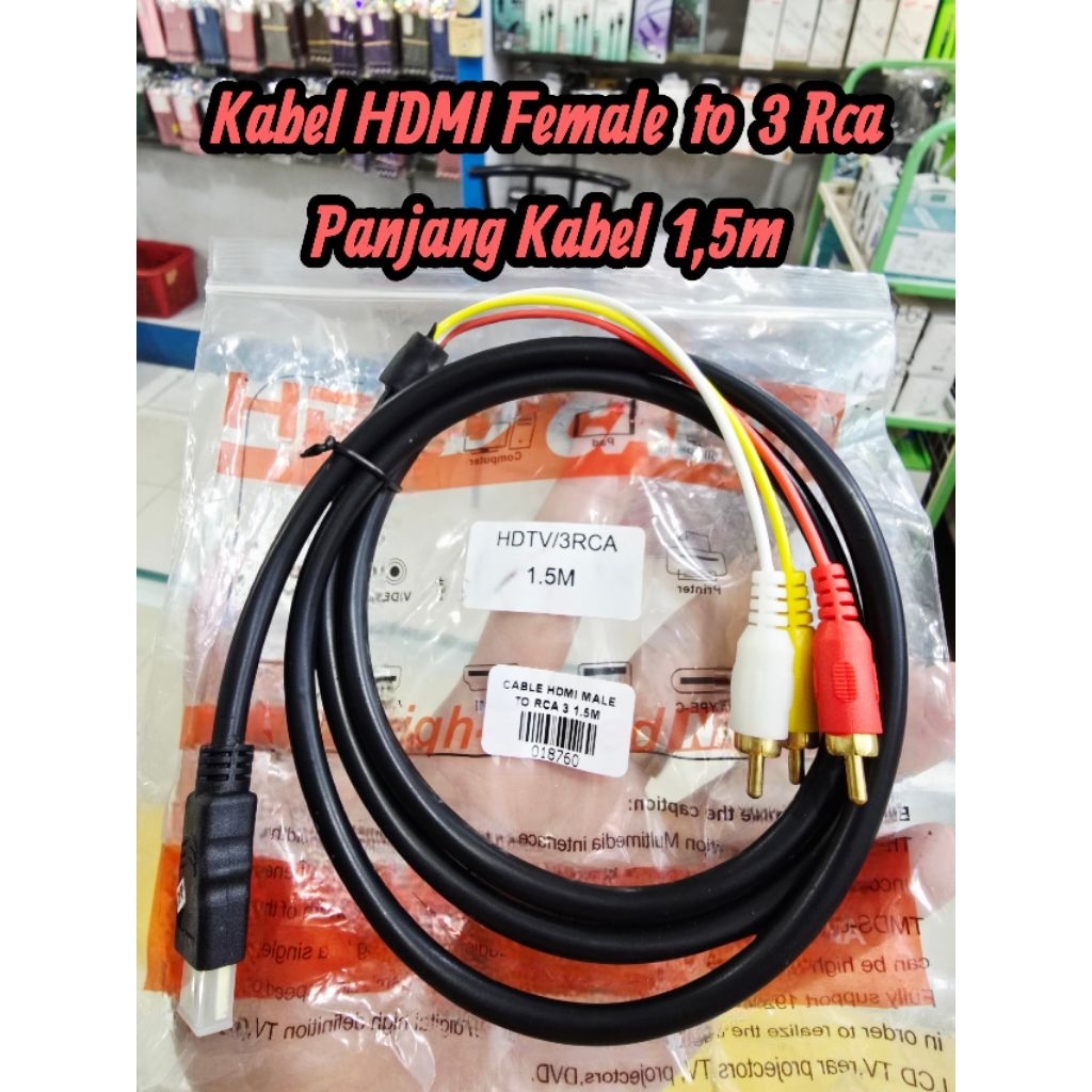 Cable Hdmi Male To Rca 3 Jack Kabel Konverter Hdmi Panjang 1,5 meter  to Rca Audio Video