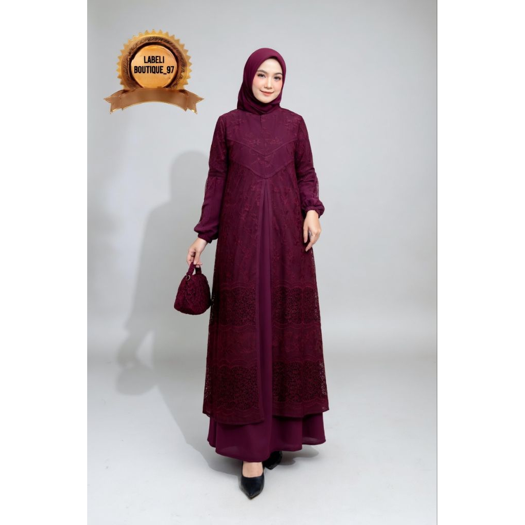 Cinderella gamis katun bordir bolong terbaru full furing cod gamis coklat mahagoni katun bordir bolo