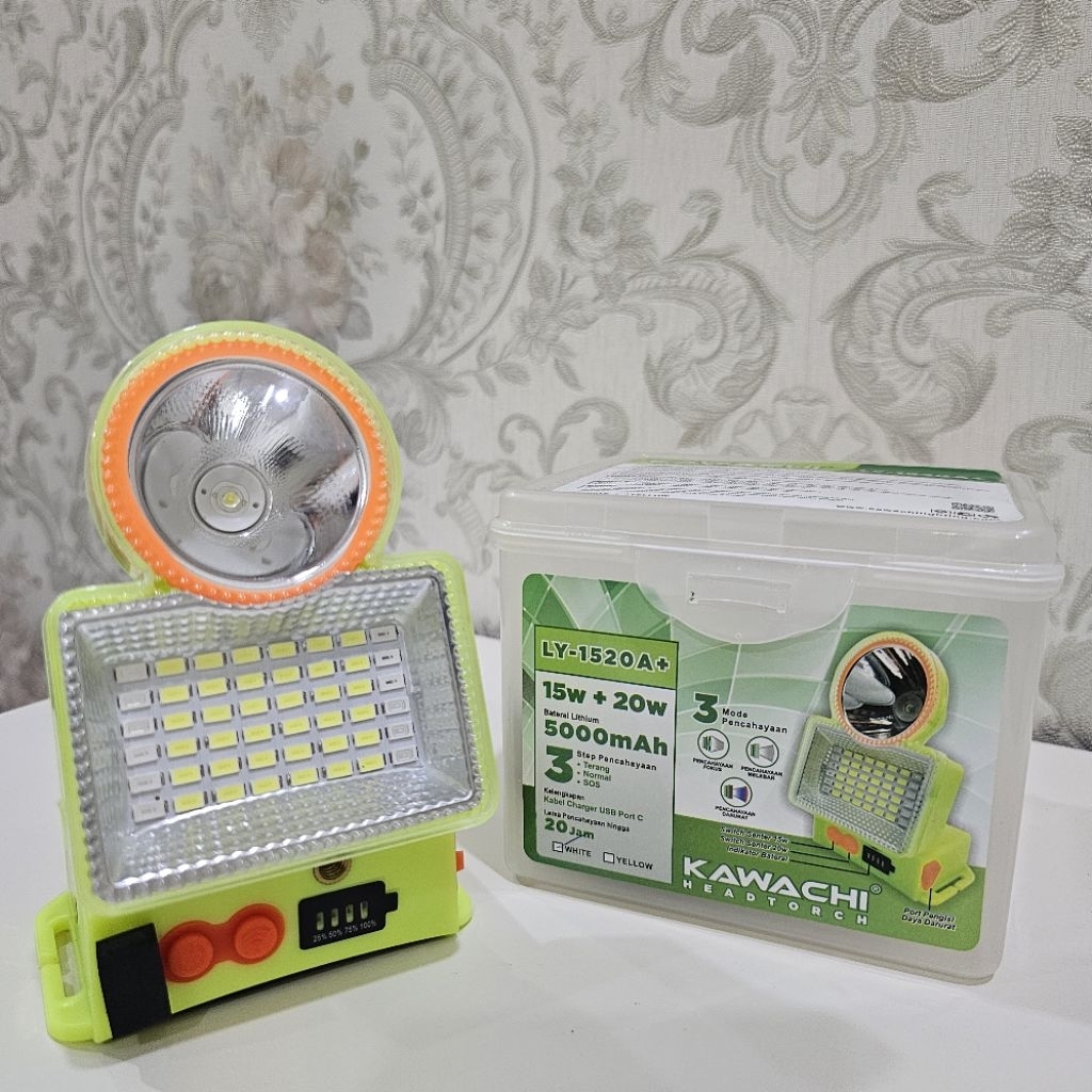 Senter Kepala Kawachi STROBO 15Watt + 20Watt / Led Super Terang / Waterproof LY 1520A+ / Powerbank 5