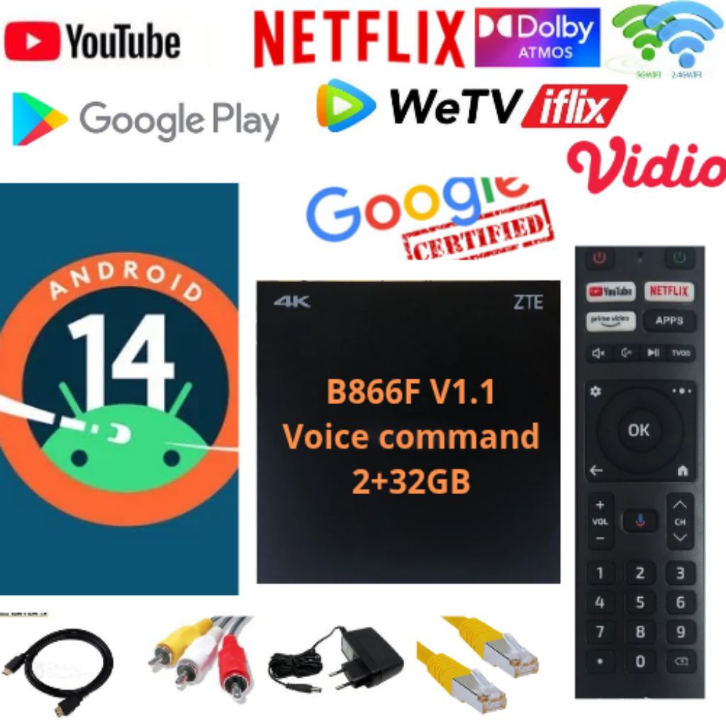 Android Tv Box (Remote Voice/Android 14) New...