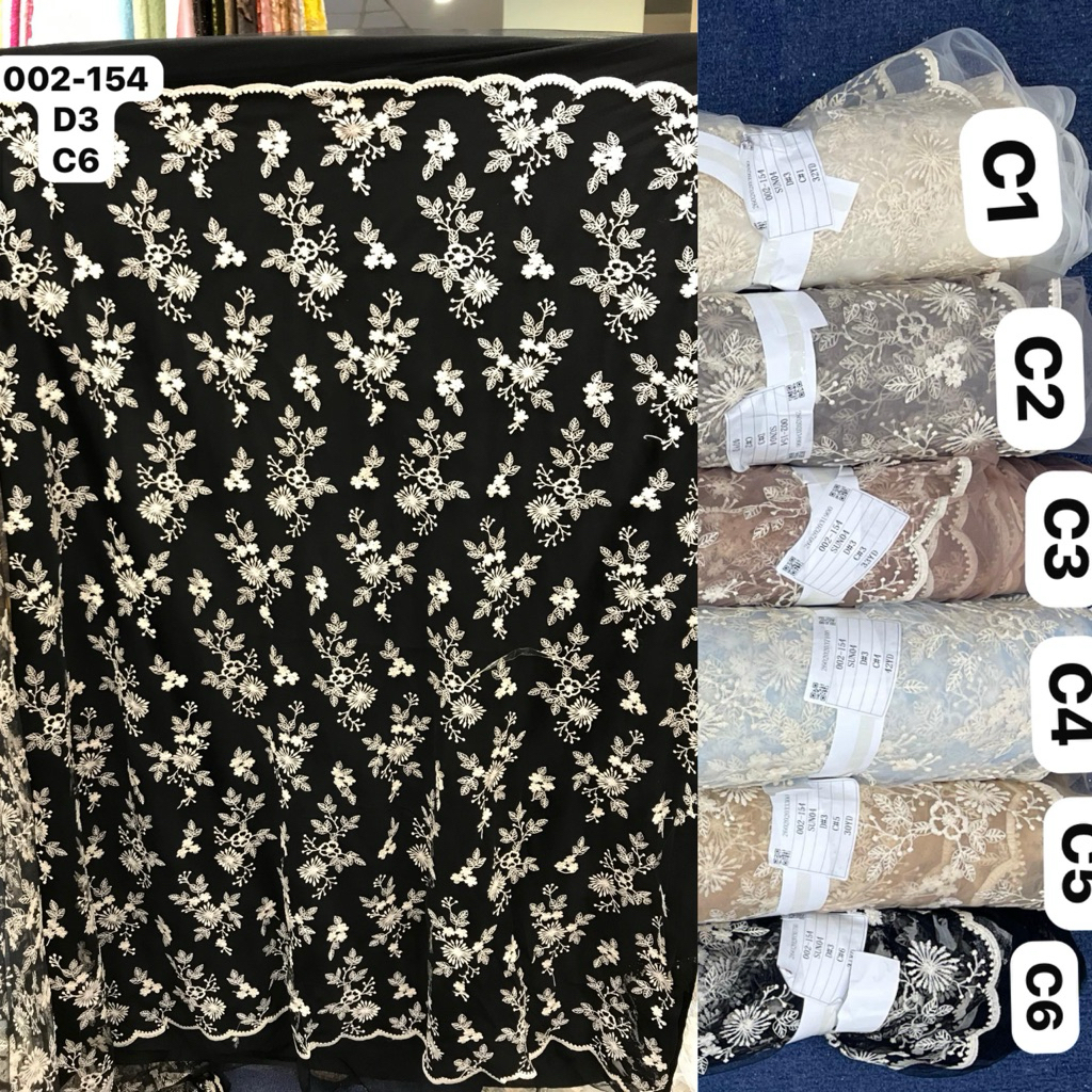 (Price per 0.5m) Tile embroidery sapto elisaab/tille tulle embroidery flower sapto table box 2 tone 