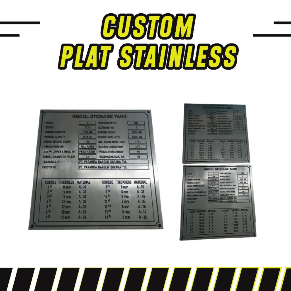 Custom Plat Stainless Steel tebal 2mm dengan Etching