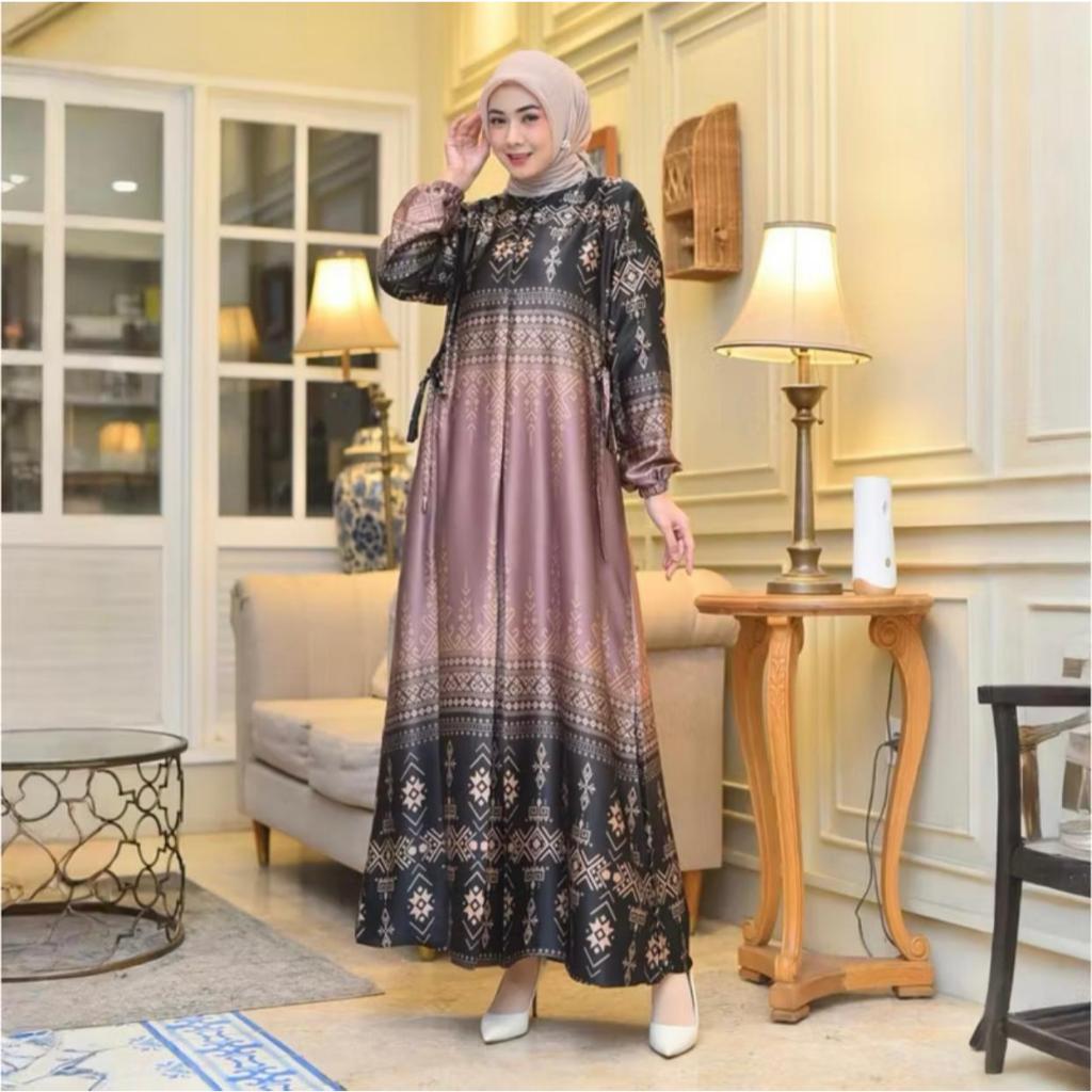 baju gamis motif terbaru bahan armani silk premium seragaman keluarga kondangan terlaris