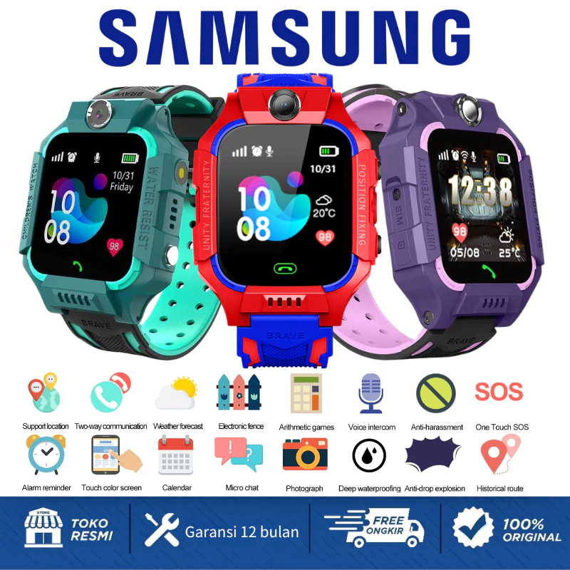 [100% ORI]Samsung anak Jam tangan Smartwatch kids Kamera flip ganda 360 derajat lP67 Menelepon-GPS-S