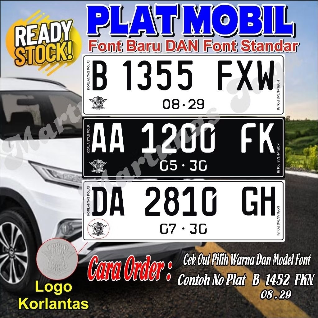 PLAT MOBIL. PLAT NOMOR  MOBIL FONT STANDAR_// SAMSAT  LOGO KORLANTAS//KANAN &KIRI pengganti plat yg 