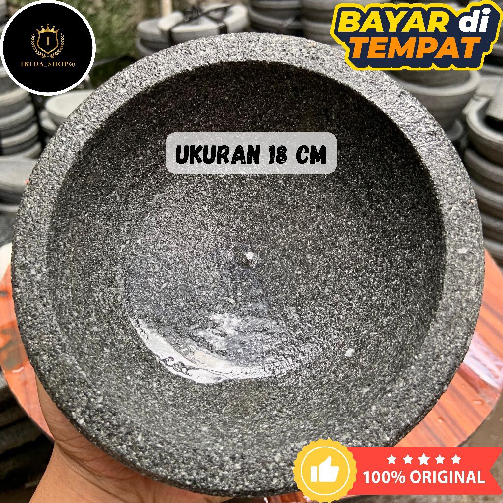 cobek batu asli 100% ukuran 18cm anti luntur, awet dan kuat menjadikan masakan lebih terasa nikmat