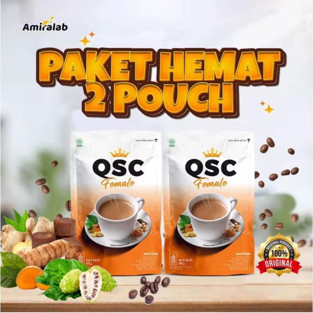 [PAKET HEMAT 2 POUCH] AMIRALAB QSC Female Coffee 100g - Minuman Jamu Kopi  Herbal Pelancar Menstruas