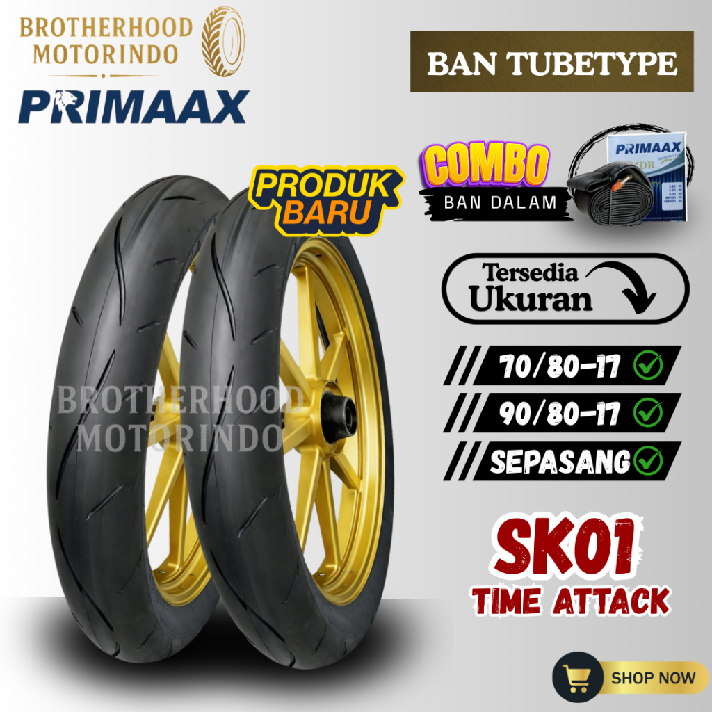 (PAKET SEPASANG) BAN PRIMAAX SK01 NON TUBLES RING 17 (70/80-17 / 90/80-17) SK01 TUBETYPE / BAN NON T
