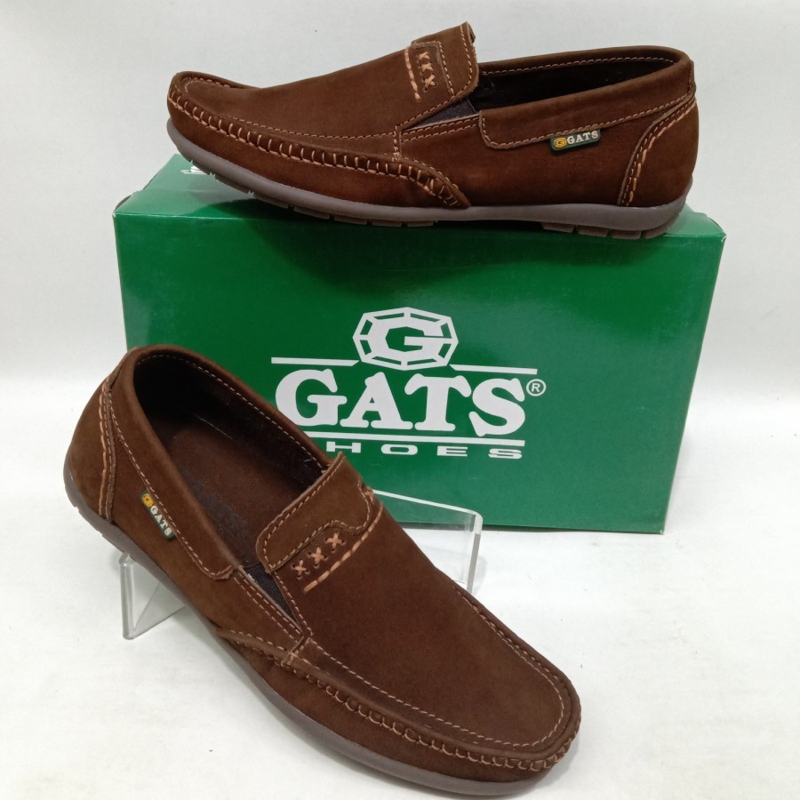 Sepatu Kasual Pria Sepatu Slip On Kulit Gats HK 0002 - Brown