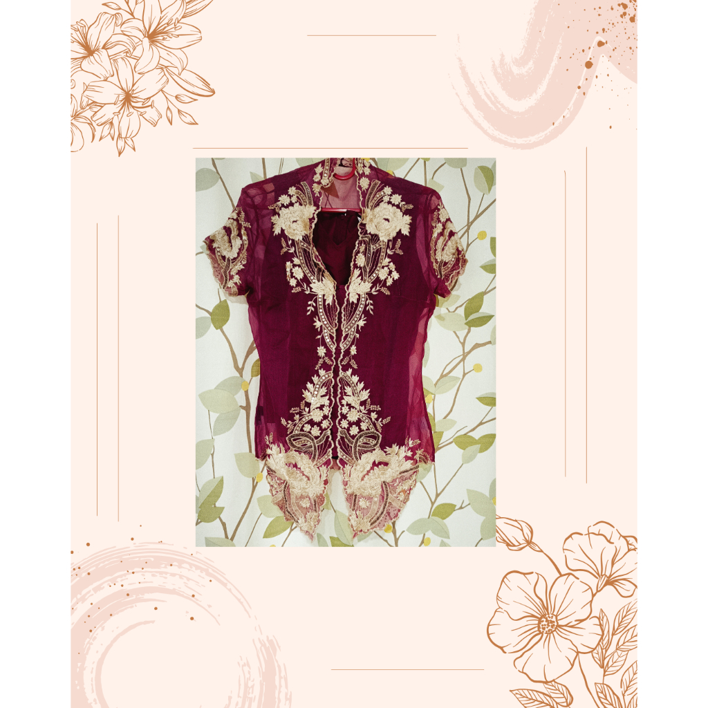 Kebaya lengan pendek border by denny wirawan  merah marun bruci emas bordir emas