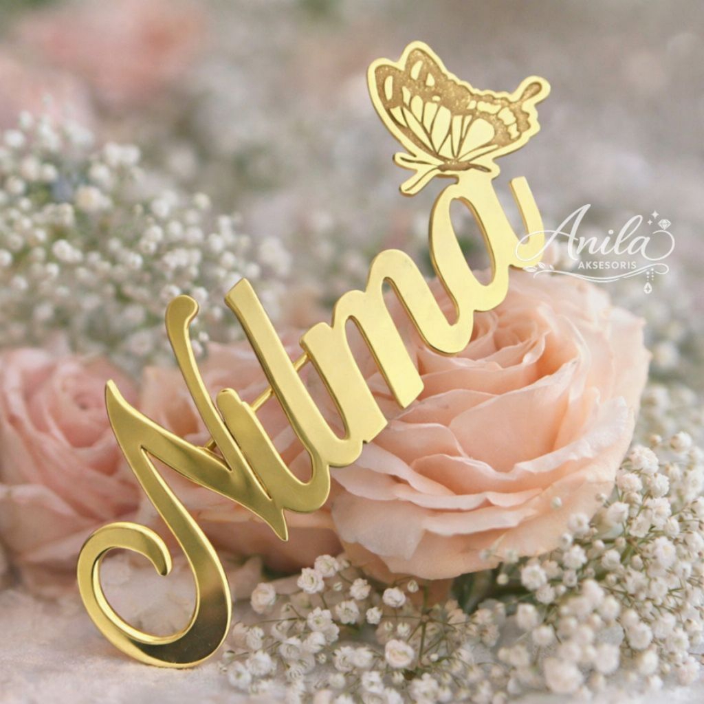 Pin Nama Custom Lapis Emas | Bros Nama Kuningan Elegan | Bros Nama Custom  Font Semi Latin Variasi K