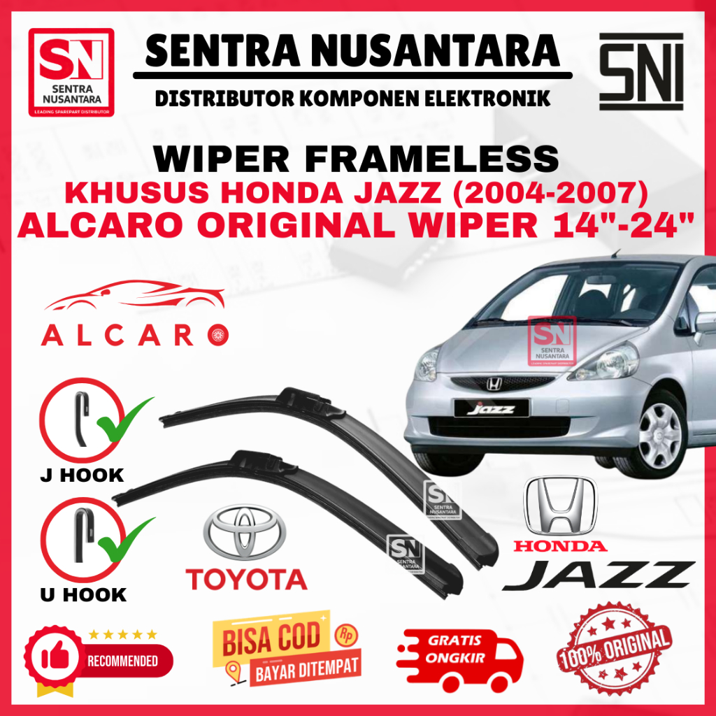 Wiper Mobil Honda Jazz (2004-2007) ALCARO ORIGINAL | Wiper Kaca Mobil Honda Jazz Model Frameless Pre