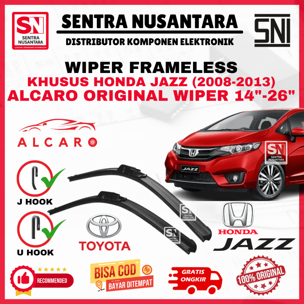 Wiper Mobil Honda Jazz (2008-2013) ALCARO ORIGINAL | Wiper Kaca Mobil Honda Jazz Model Frameless Pre