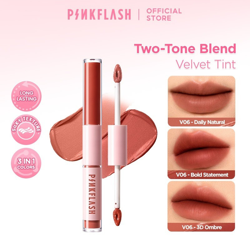 PINKFLASH Ombre Lip Transfer-proof Matte & Glossy Lipstick Liquid Lip tint Two-Tone Blend Velvet Lip