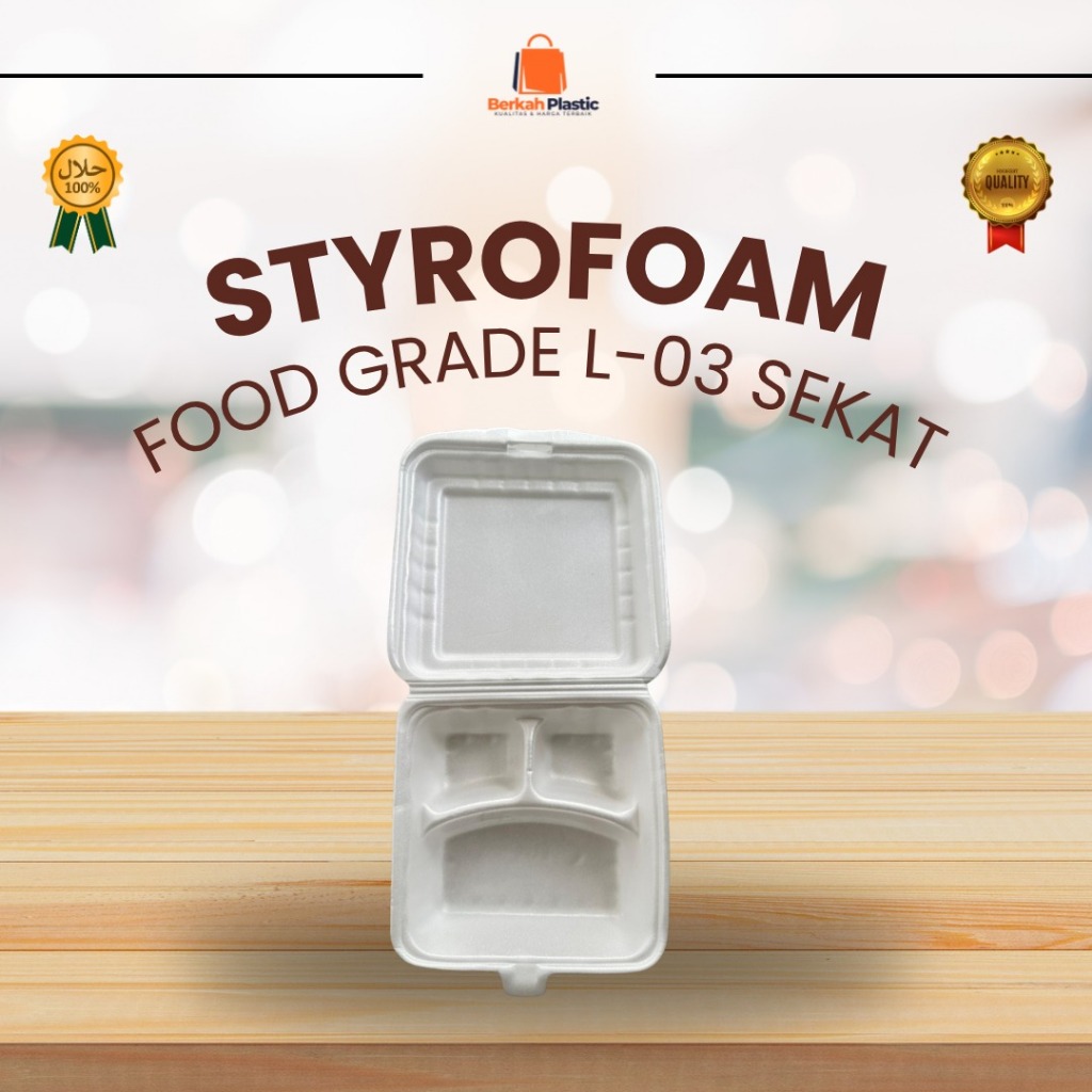 Styrofoam / Kotak Makan 3 Sekat (Bento) Isi 1 Pack 100Pcs