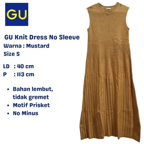 GU Knit Dress Prisket No Sleeve Size S - Mustard