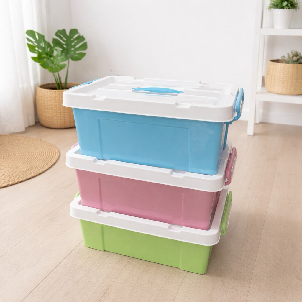 Box container ukuran kecil sampai besar putih, warna dah bening
