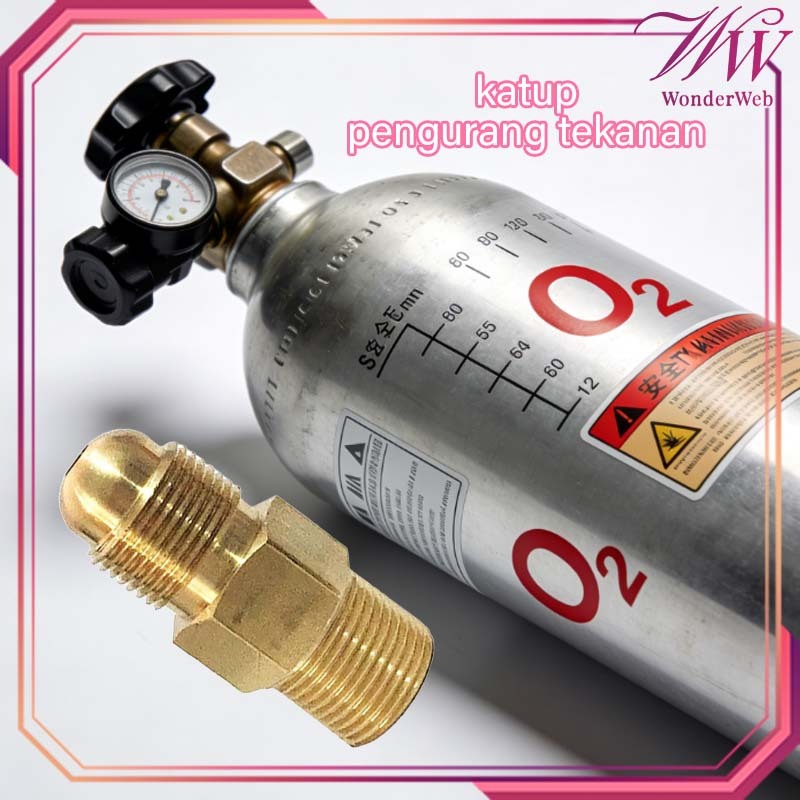 Adaptor Double Nepel Oksigen O2 Ke CO2 Karbondioksida Kuningan Sambungan Regulator Drat 5/8 Ke Nepel