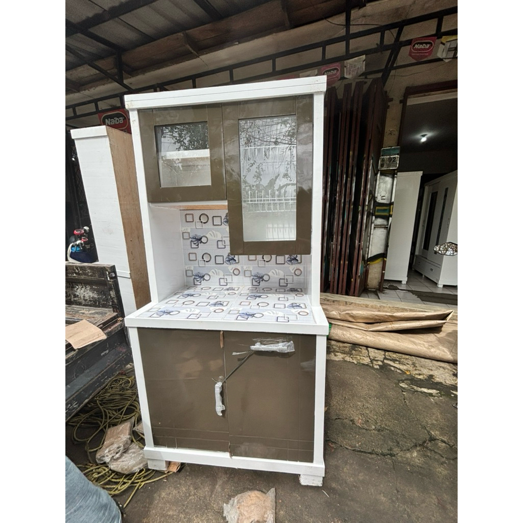 Lemari Sayur 2 Pintu Rak Piring Atas Meja Keramik | Lemari Dapur Serbaguna Minimalis