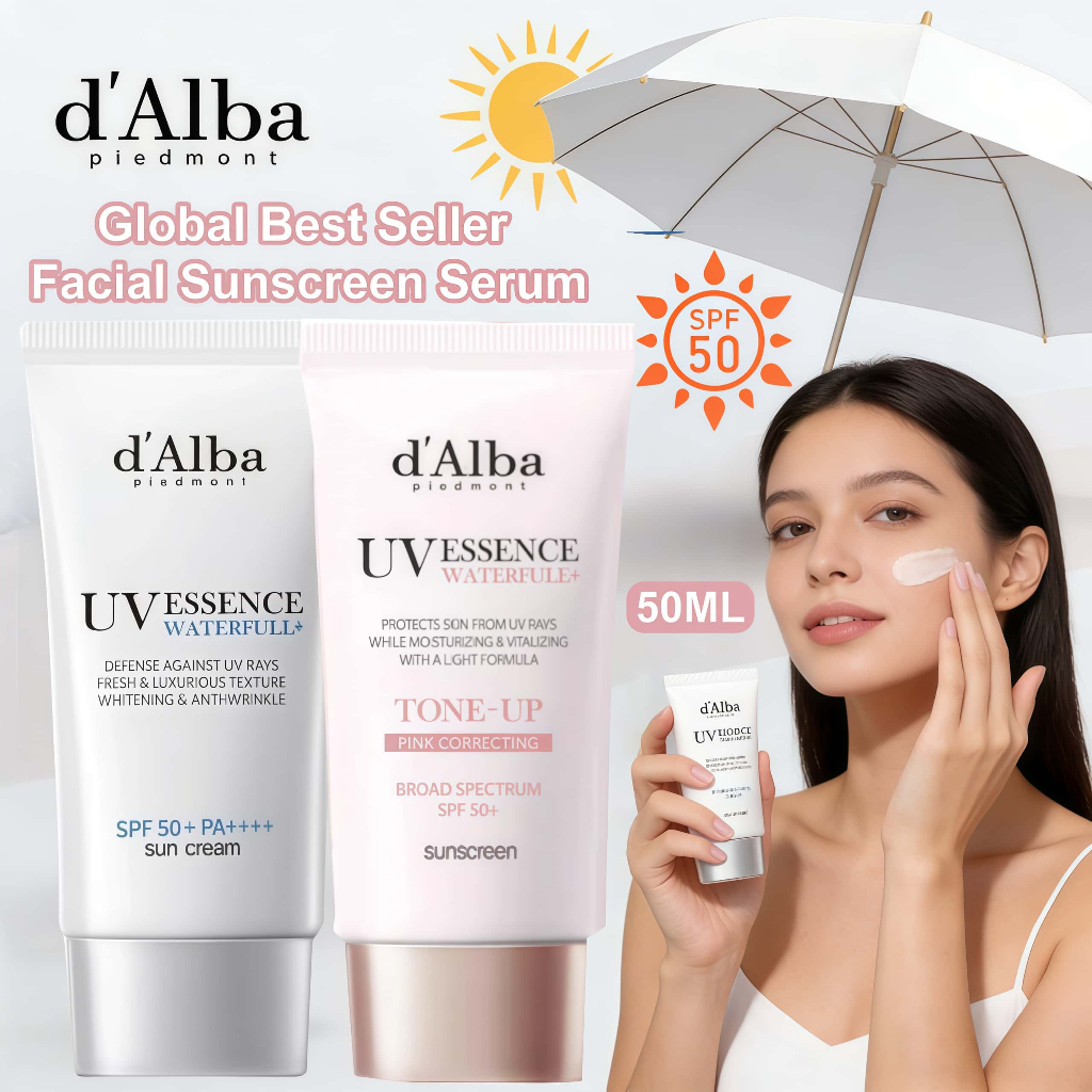 [COD& Beli 2 gratis 1] D'Alba Waterfull Tone Up Pink Sun Cream  SPF50+ PA+++ 50ml & Waterfull Essenc