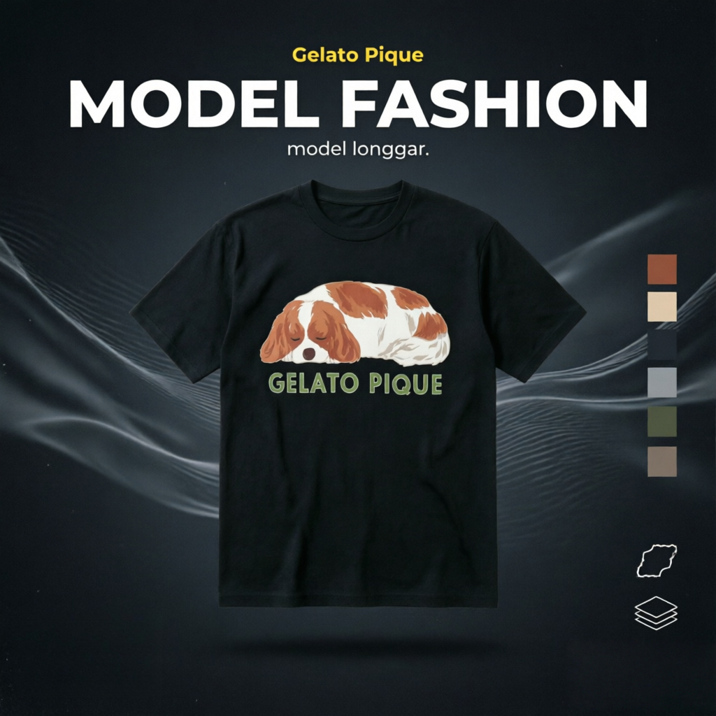 Gelato Pique Official Store Kaos Oversize Pria Wanita Anjing Cavalier Dog Gelato Pique Graphic T-shi